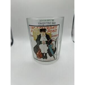 ~*Vintage*~ “Merrie Christmas” NORMAN ROCKWELL SATURDAY EVENING POST Glass EUC